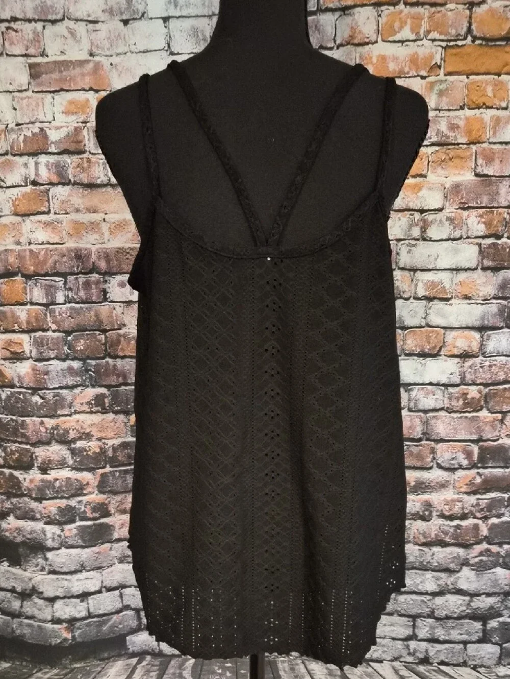 Sleeveless Black Eyelet Knit Tank Top - Women